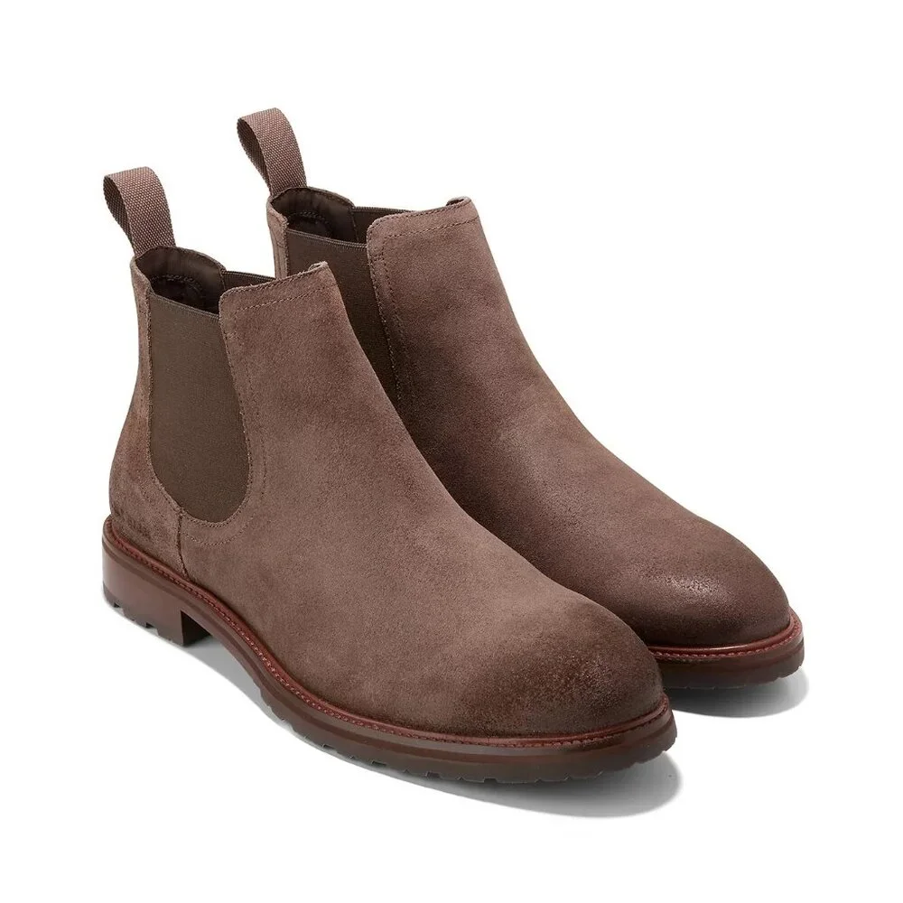 Cole Haan Men's Berkshire Chelsea Pull On Boot Burnished Toe WR Lava Suede 9.5